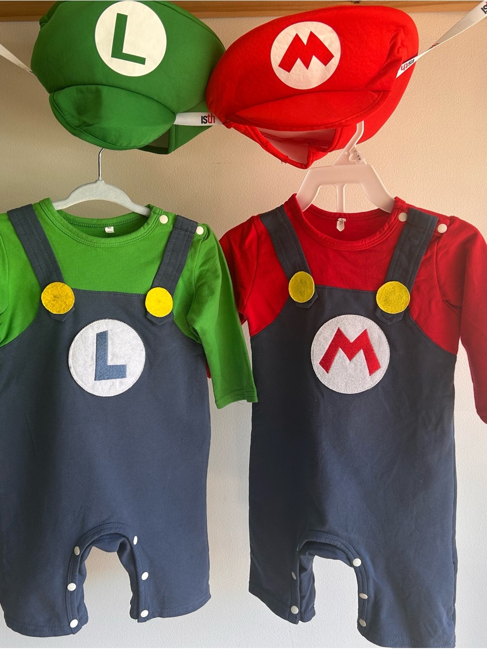 Infant Mario & Luigi Costume Set - Red and Green - Twin Halloween Costume 70cm